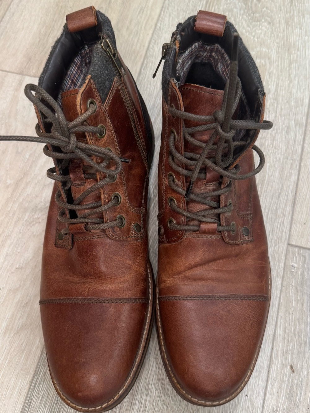 Leather Cap Toe Combat Boots Lace Up Side Zip Rugged Heritage Men’s Size 10